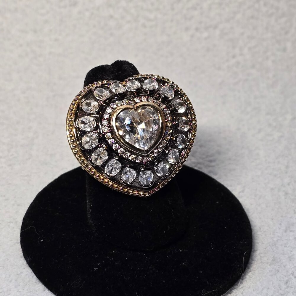 Crystal-Embellished Heart Ring